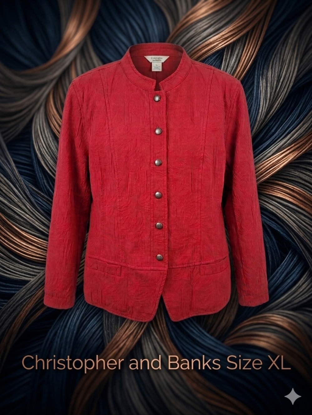 Women's Red Textured Button-Front Jacket Christopher & Banks XL
